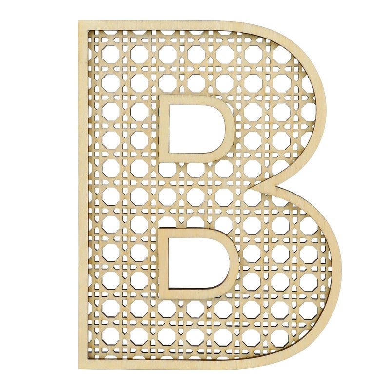 Ethanberg Wooden Rattan Letter B, 8 Inch Rattan Wood Baby Letters Wall Decor, Boho Nursery Decor Wood Letter for Wedding Baby Shower Bedroom, Large Rustic Alphabet Letters Home Decoration - Image 1